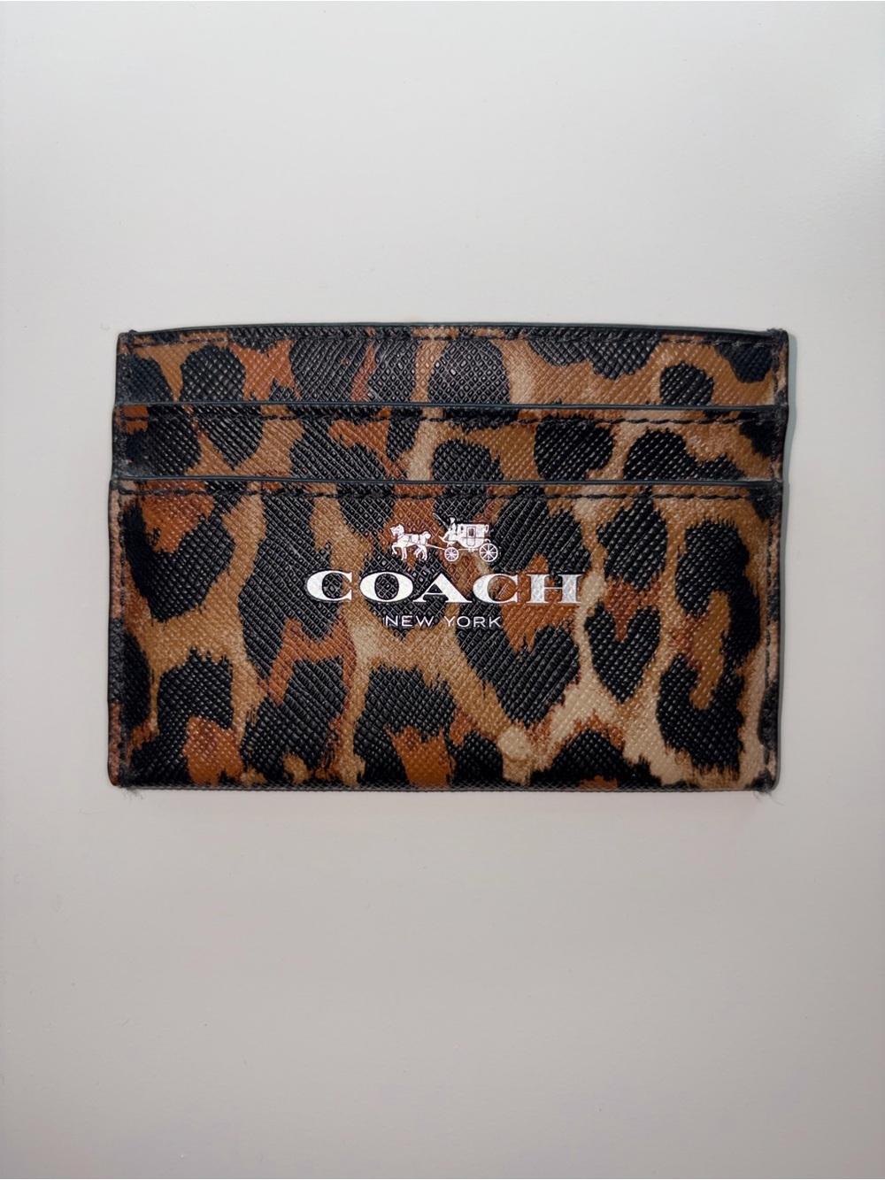 COACH Leopard Print Card Holder in Brown and Black